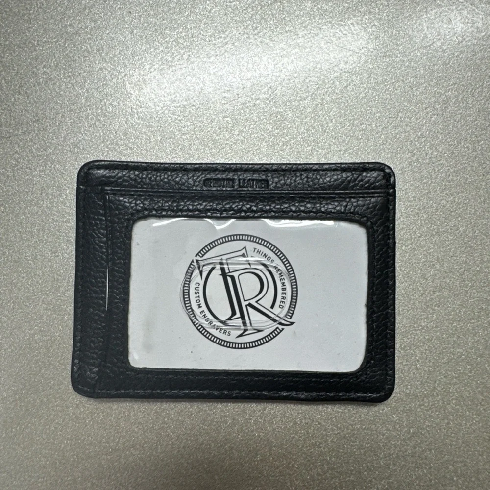 Vintage Black Pebble Grain Leather Slim Card Holder - ID Window - TR Logo